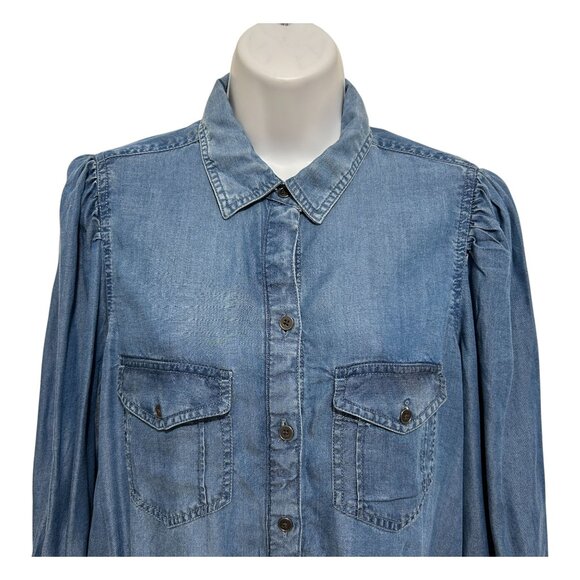 Beach Lunch Lounge Button Down Womens Shirt Large Blue Long Sleeve Soft Lyocell - Picture 5 of 10